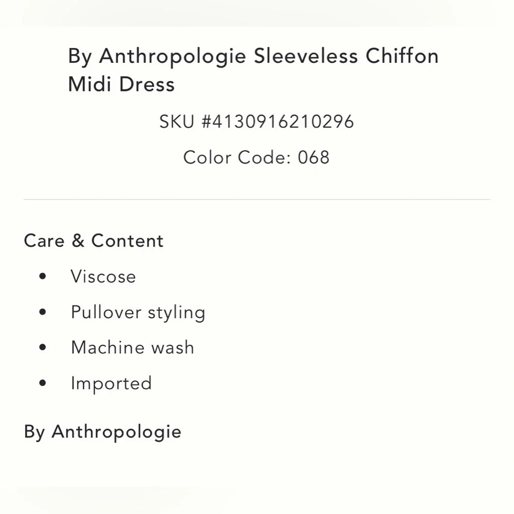 ✨ Anthropologie Sleeveless Chiffon Midi Dress XL - Picture 4 of 4